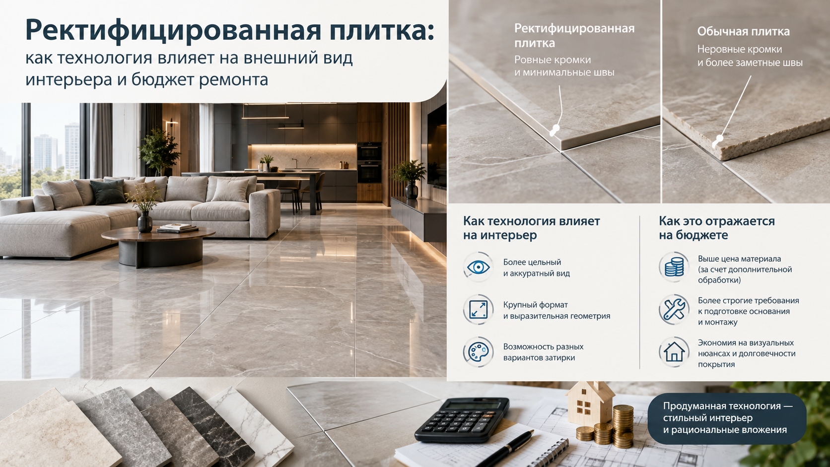 Ректифицированная плитка: влияние технологии на интерьер и стоимость ремонта